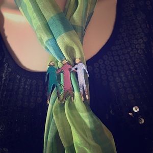 2”X2” Green/Red/Blue Painted Copper Tone 3 Friends United Pin